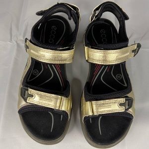 Ecco sandals shoes, black and gold, size 36